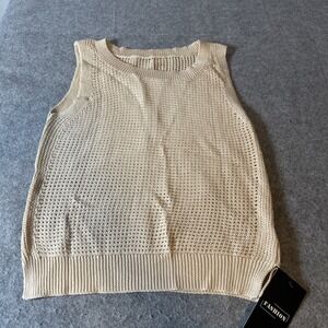 Unbranded Womens Sweater Vest Med Open knit Beige Academia Preppy Minimalist NWT